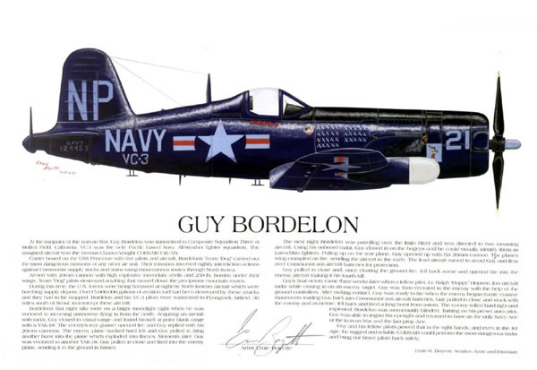 "F4U Navy Corsair Ace, Guy Bordelon" - Ernie Boyette - World War II Art